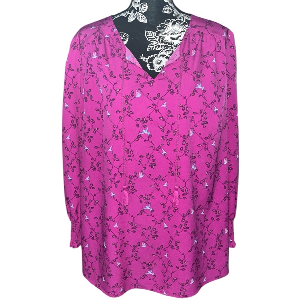 AVA & VIV Boho Bird Print Peasant Blouse